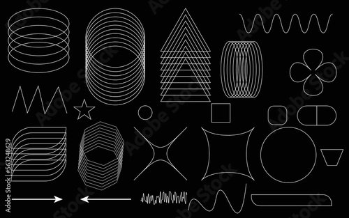 Geometric brutalist shape set. Abstract minimalist elements, modern bold primitive figures. Vector design