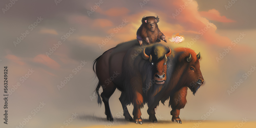 Obraz premium A dreamlike realistic painting of an epic Bison character