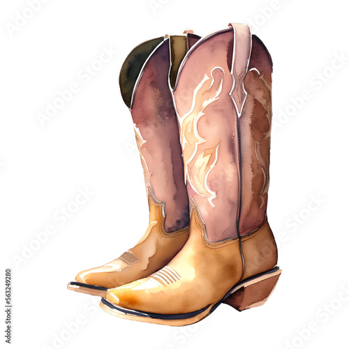 Fotografia, Obraz cowboy boot digital drawing with watercolor style illustration
