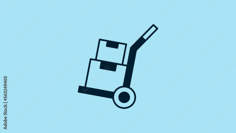 Blue Hand truck and boxes icon isolated on blue background. Dolly symbol. 4K Video motion graphic animation Blue Hand truck and boxes icon isolated on blue background. Dolly symbol. 4K Video motion graphic animation