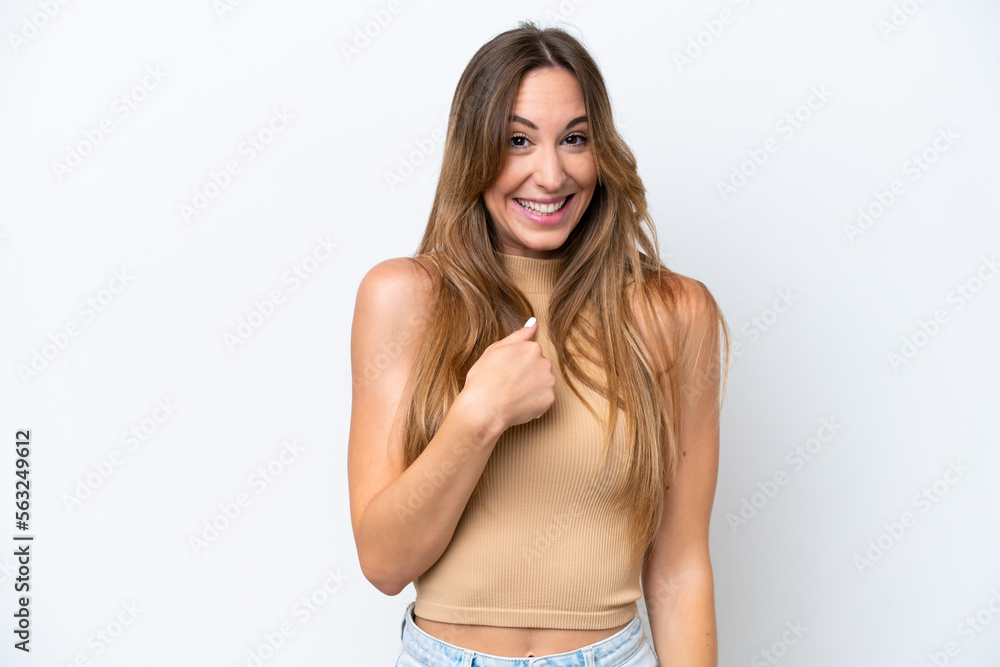 Fototapeta premium Young caucasian woman isolated on white background with surprise facial expression