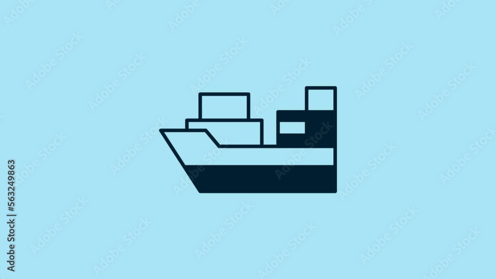 Blue Cargo ship with boxes delivery service icon isolated on blue background. Delivery, transportation. Freighter with parcels, boxes, goods. 4K Video motion graphic animation Blue Cargo ship with boxes delivery service icon isolated on blue background. Delivery, transportation. Freighter with parcels, boxes, goods. 4K Video motion graphic animation