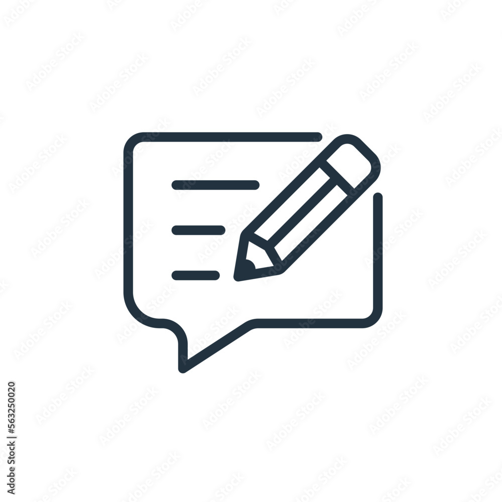 pencil and message line icon isolated on white background for your web and mobile app design, write message logo concept. pencil and message line icon isolated on white background for your web and mobile app design, write message logo concept.