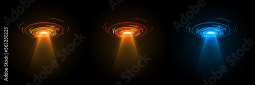 Color hologram portal. Magic fantasy portal. Magic circular podium for teleportation with a hologram effect.