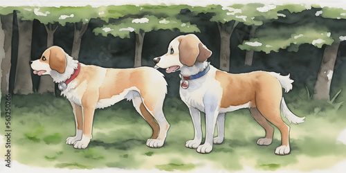 A beautiful painted watercolor aquarel of a Dog character in its natural habitat photo