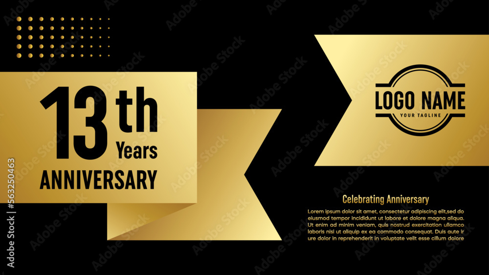 13th Anniversary template design concept with golden ribbon for ...