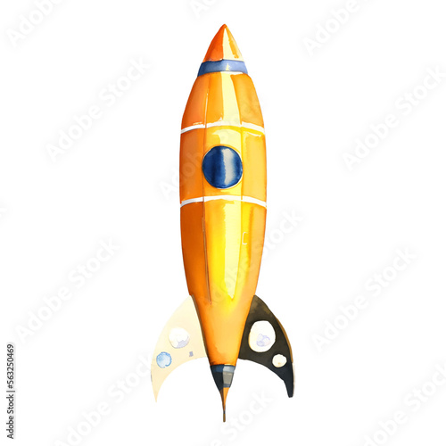 space rocket digital drawing with watercolor style illustration