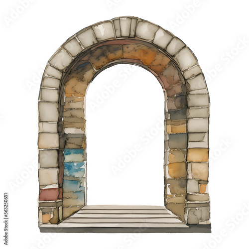 stone arch digital drawing with watercolor style illustration