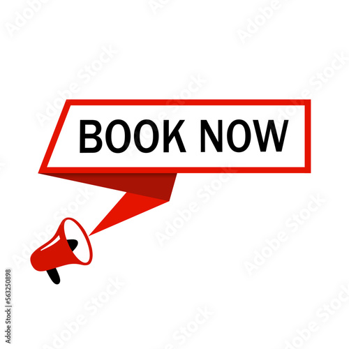 Book now - speech bubble icon. Banner concept for hostel or motel for journey. vector illustration.
