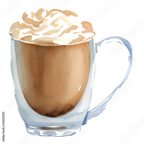 glass of latte digital drawing with watercolor style illustration