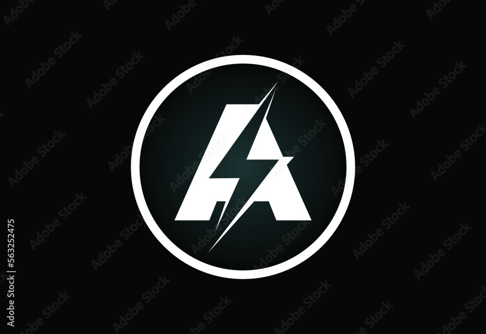 Initial A letter logo design with lighting thunder bolt. Electric bolt letter logo vector Initial A letter logo design with lighting thunder bolt. Electric bolt letter logo vector