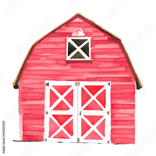 red barn digital drawing with watercolor style illustration