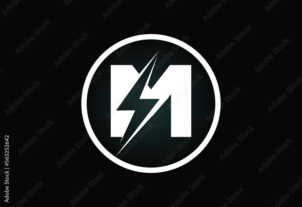 Fototapeta premium Initial M letter logo design with lighting thunder bolt. Electric bolt letter logo vector