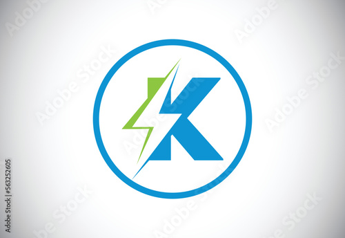 Free Download Initial K letter logo design with lighting thunder bolt. Electric bolt letter logo vector - GFXLoad