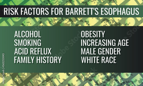 Risk factors for Barrett's esophagus. Vector illustration for medical journal or brochure.