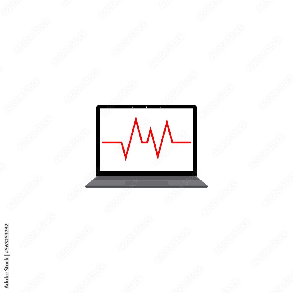 Laptop with cardiogram icon isolated on white background