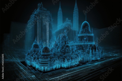 Blueprint effect of buildings and cityscape