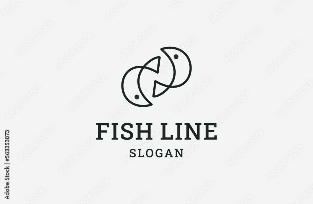 monoline simple two fish mirrored logo icon