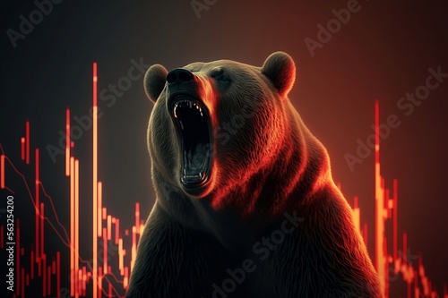 Foto Brown bear with a red crypto chart in the background created with Generative AI