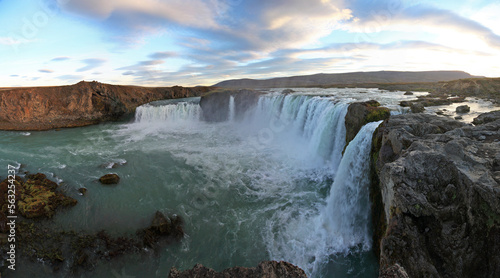 Panorama of Godafoss, waterfall in Iceland