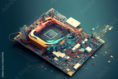 High-end PC motherboard artwork, Digital Art Design, unique illustration concept | Generative AI 