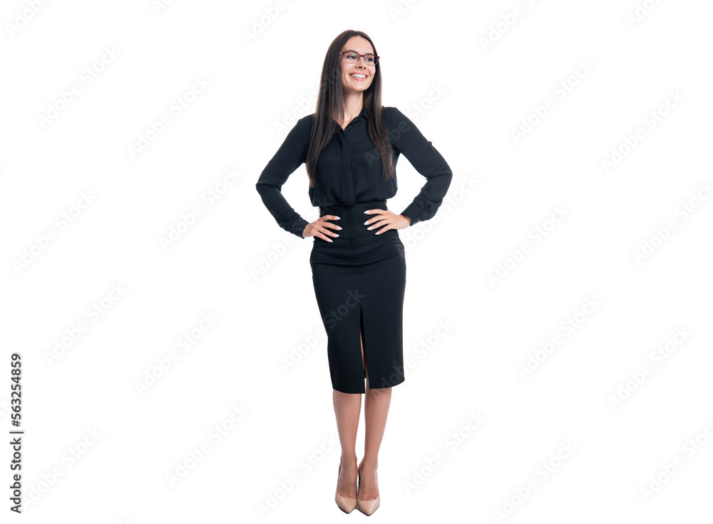 cheerful woman business executive isolated on white background, full length. cheerful woman business executive isolated on white background, full length.