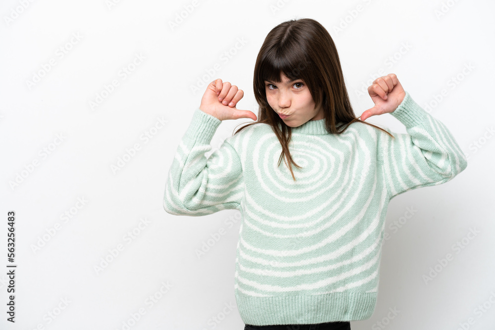 Little caucasian girl isolated on white background proud and self-satisfied Little caucasian girl isolated on white background proud and self-satisfied