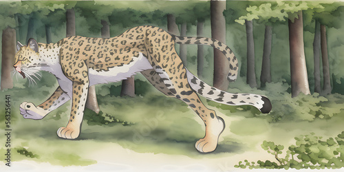 A beautiful painted watercolor aquarel of a Leopard character in its natural habitat photo