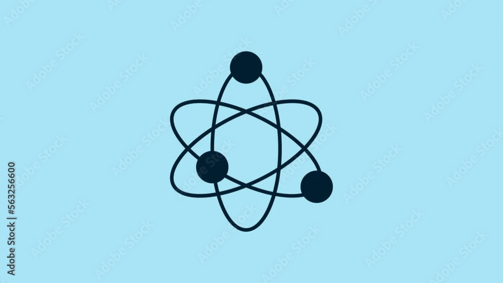 Blue Atom icon isolated on blue background. Symbol of science, education, nuclear physics, scientific research. 4K Video motion graphic animation Blue Atom icon isolated on blue background. Symbol of science, education, nuclear physics, scientific research. 4K Video motion graphic animation