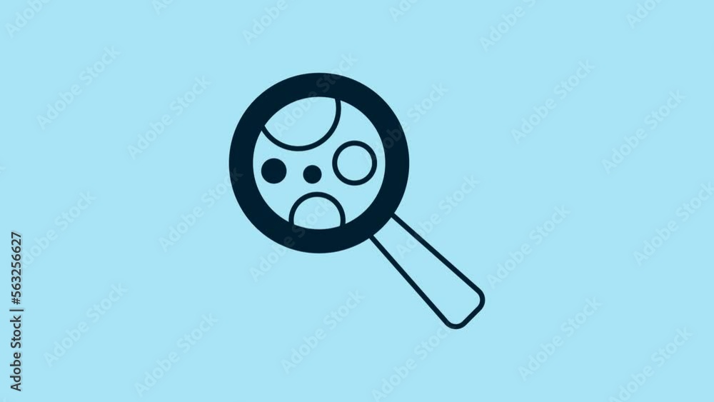 Blue Microorganisms under magnifier icon isolated on blue background. Bacteria and germs, cell cancer, microbe, virus, fungi. 4K Video motion graphic animation Blue Microorganisms under magnifier icon isolated on blue background. Bacteria and germs, cell cancer, microbe, virus, fungi. 4K Video motion graphic animation