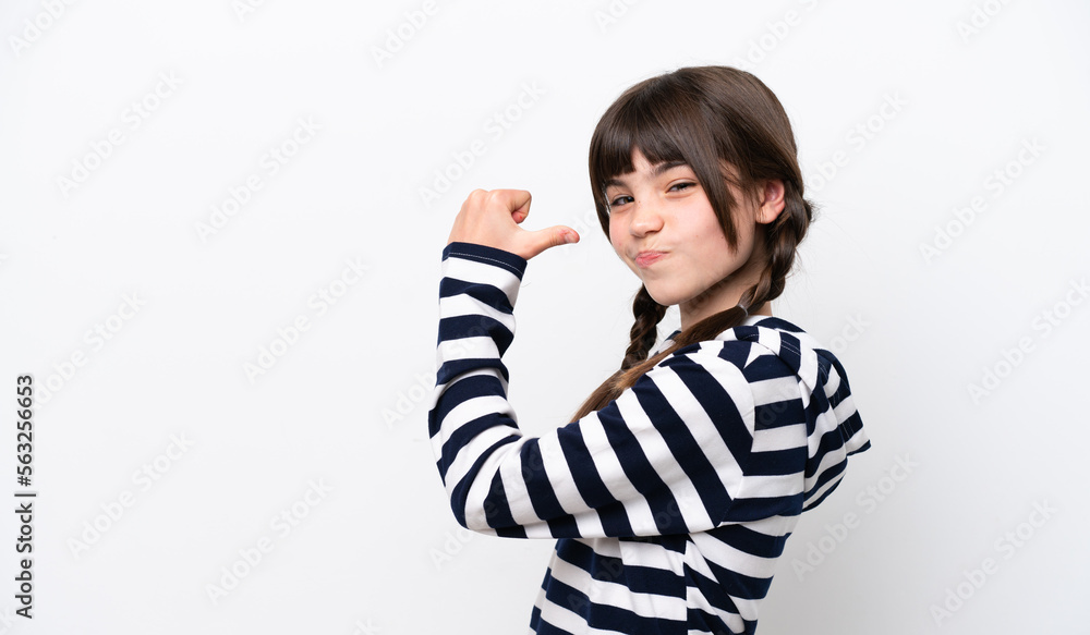 Little caucasian girl isolated on white background proud and self-satisfied Little caucasian girl isolated on white background proud and self-satisfied