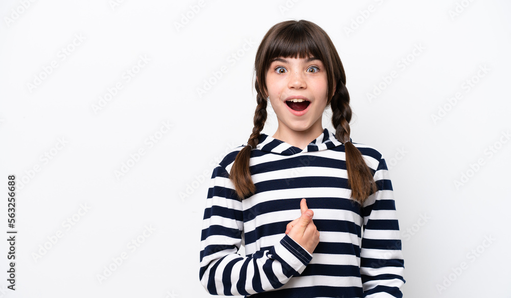 Little caucasian girl isolated on white background with surprise facial expression Little caucasian girl isolated on white background with surprise facial expression