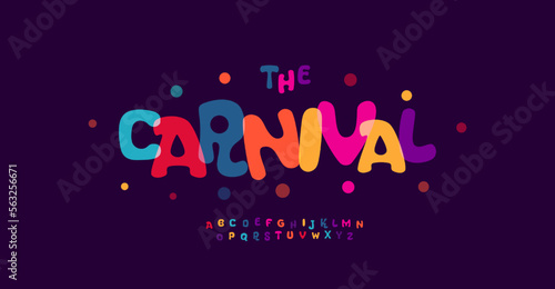 Carnival colorful alphabet, playful letters, funny festival font for bright fiesta logo, mexican headline, birthday and greeting card typography, thank you phrases. Vector typographic design.