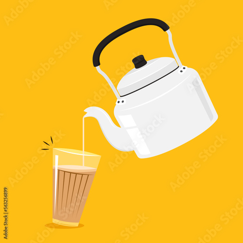 Indian hot drink vector. Indian chai icon. Chai is Indian drink. Kettle vector.