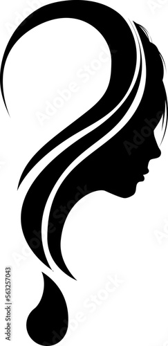 question mark with silhouette of a woman. beautiful, sad, emotional. A woman's question. unusual sign to design your text, banner or blog.