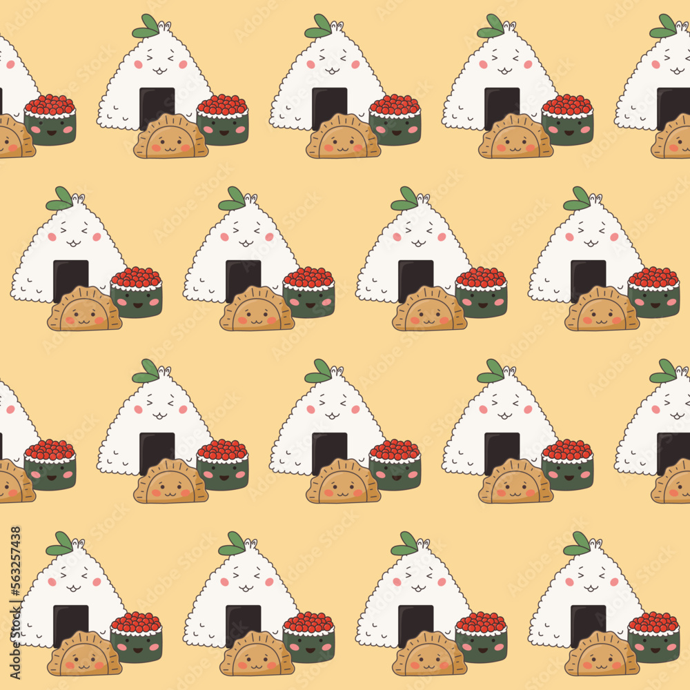 Asian Food Doodle Kawaii Symbol Wrapping Paper Print Textile Fabric Seamless Swatch Funny Asian Sushi Food Sign Seamless Pattern Asian Food Doodle Kawaii Symbol Wrapping Paper Print Textile Fabric Seamless Swatch Funny Asian Sushi Food Sign Seamless Pattern