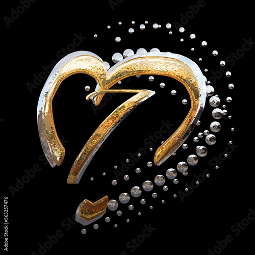 3D ILLUSTRATION. GOLD AND SILVER TEXT EFFECT ANNIVERSARY DATE NUMBERS WITH HEART RING photo