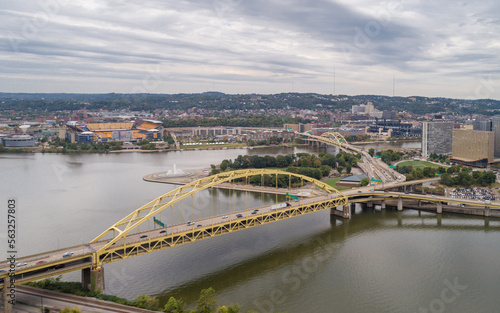 Fort Pitt Bridge in Pittsburgh, Pennsylvania. Monongahela river and Cityscape in Background
