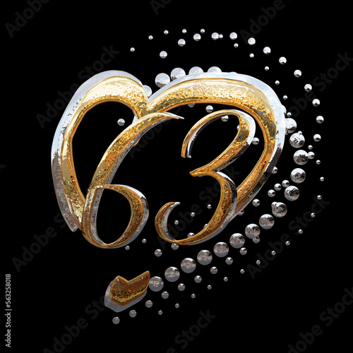 3D ILLUSTRATION. GOLD AND SILVER TEXT EFFECT ANNIVERSARY DATE NUMBERS WITH HEART RING photo