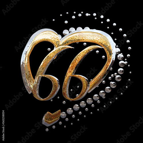 3D ILLUSTRATION. GOLD AND SILVER TEXT EFFECT ANNIVERSARY DATE NUMBERS WITH HEART RING photo