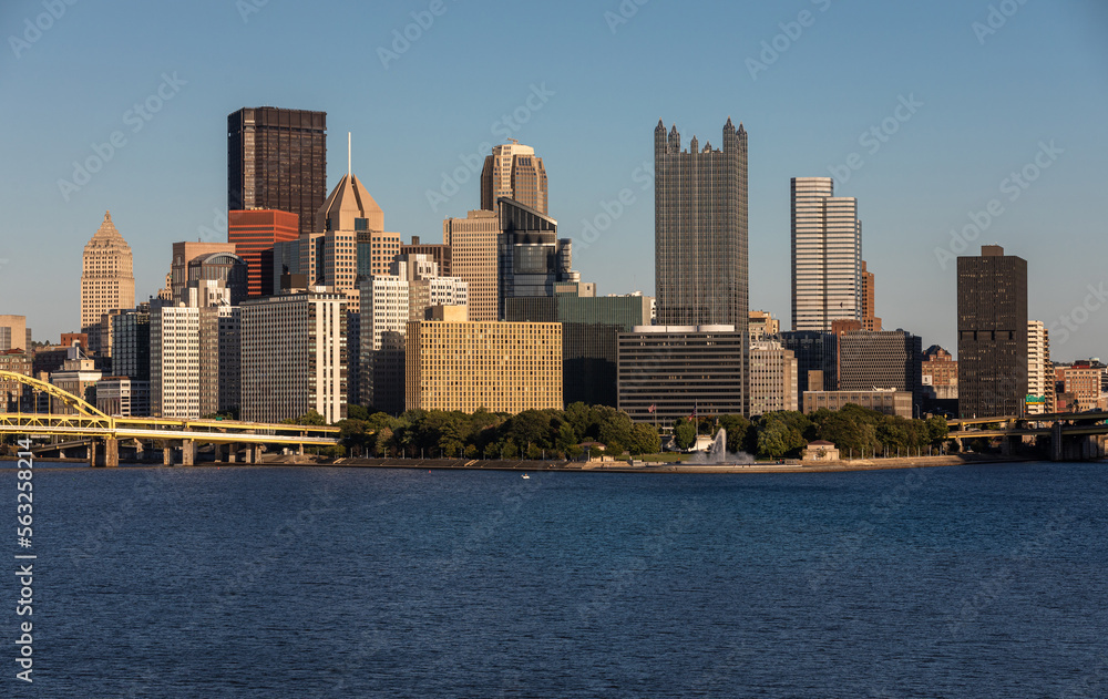 Cityscape of Pittsburgh, Pennsylvania. Allegheny and Monongahela Rivers in Background. Ohio River. Pittsburgh Downtown With Skyscrapers and Beautiful Sky Cityscape of Pittsburgh, Pennsylvania. Allegheny and Monongahela Rivers in Background. Ohio River. Pittsburgh Downtown With Skyscrapers and Beautiful Sky