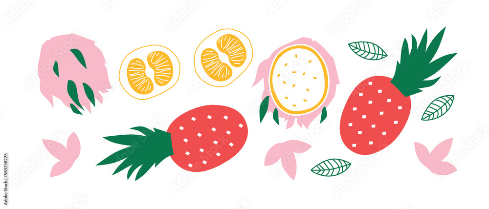 Cute appetizing Fruits and berries collection. Decorative abstract horizontal banner with colorful doodles. Hand-drawn modern illustrations with Fruits and berries, abstract elements. Cute appetizing Fruits and berries collection. Decorative abstract horizontal banner with colorful doodles. Hand-drawn modern illustrations with Fruits and berries, abstract elements.