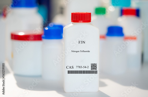 F3N nitrogen trifluoride CAS 7783-54-2 chemical substance in white plastic laboratory packaging photo