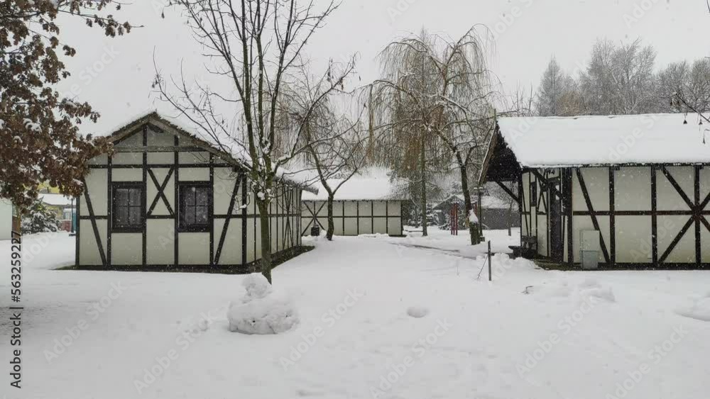 Winter landscape. A lot of snow. snow covered cottages. Winter fairy tale
