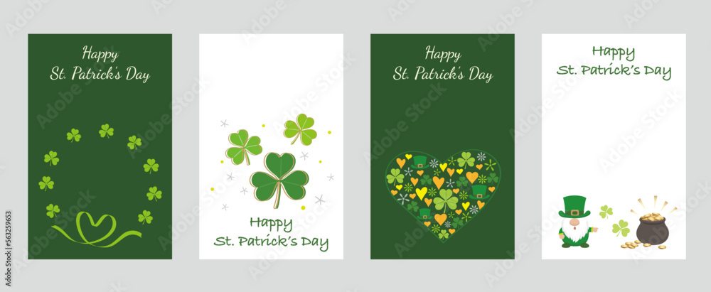 Vector St. Patrick’s Day Greeting Card Set Isolated On A Plain Background.
