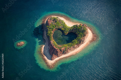 Valentine’s Day heart shaped island Illustration Generative AI