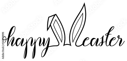 Happy Easter. Kalligrafischer Ostern Gruß Vektor in englischer Sprache. In Schwarz mit Osterhasenohr.
Weiser Hintergrund.
Für Hintergründe, Kalender, Einladungen, Grußkarten etc.