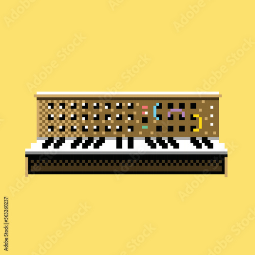 Wooden retro synthesizer illustration, pixel art