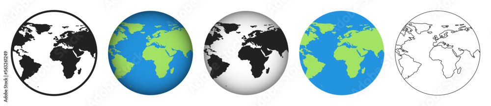 Set of globe earth. Vector illustration. Globe world map. Earth globes collection.