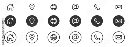 Web icon set. Website icons. Name, phone, mobile, location, place, mail, fax, web. Contact us, information, communication. Vector illustration. EPS 10.